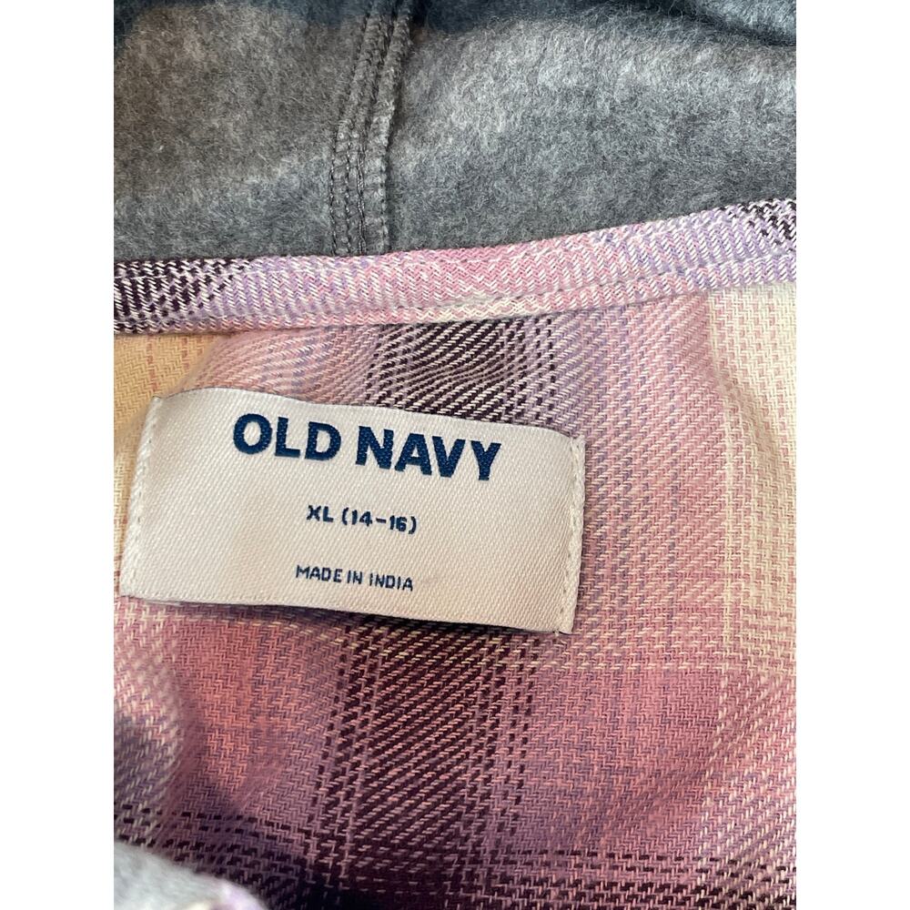 Old Navy Plaid Hooded Flannel Button Up Shirt XL Purple Gray Cotton NWT - Picture 2 of 7